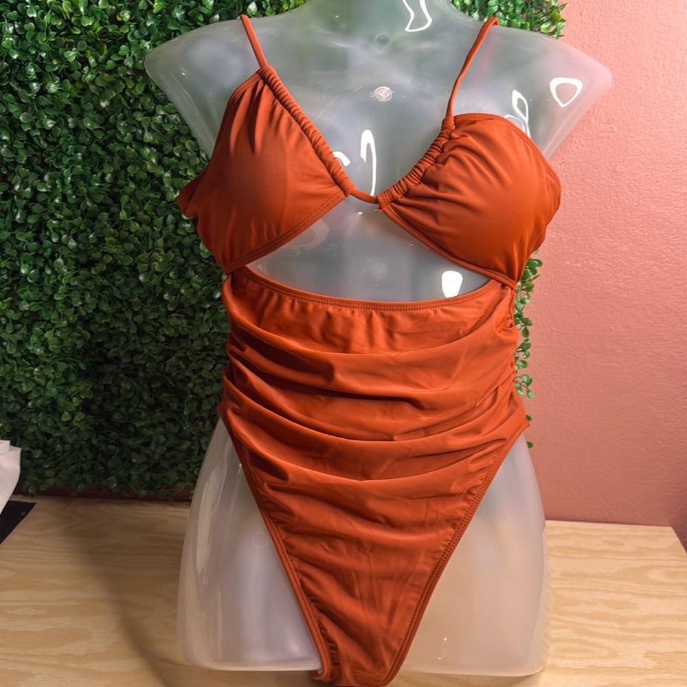 Terracotta one-piece swimsuit-Size Medium